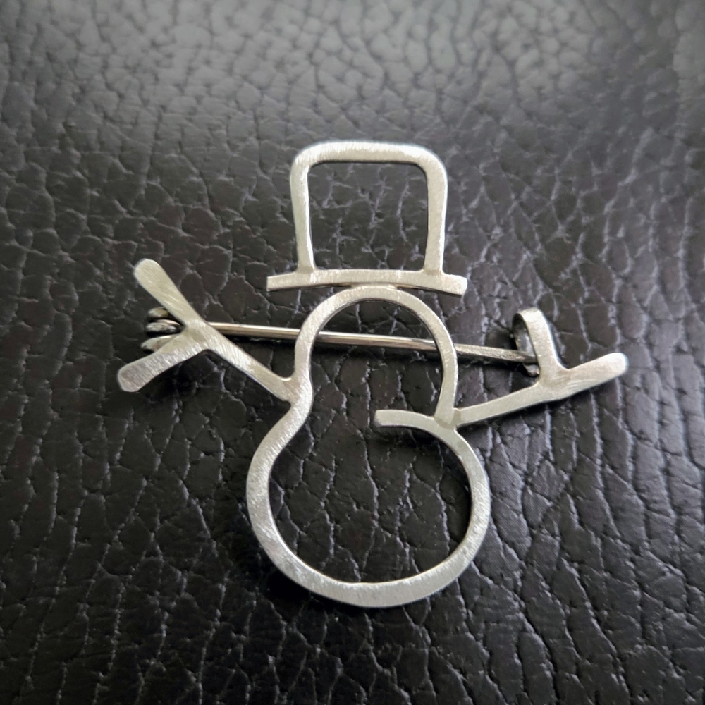 Brushed Sterling Silver Snowman Pin